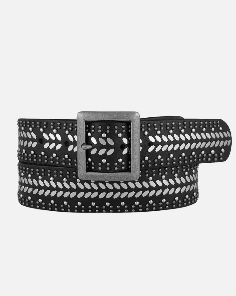 40029 Ezra | Studded Black Leather Belt with Square Buckle